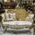 French French Style Sofa Settee With Beige White Patterned Fabric For Sale - Image 3 of 8
