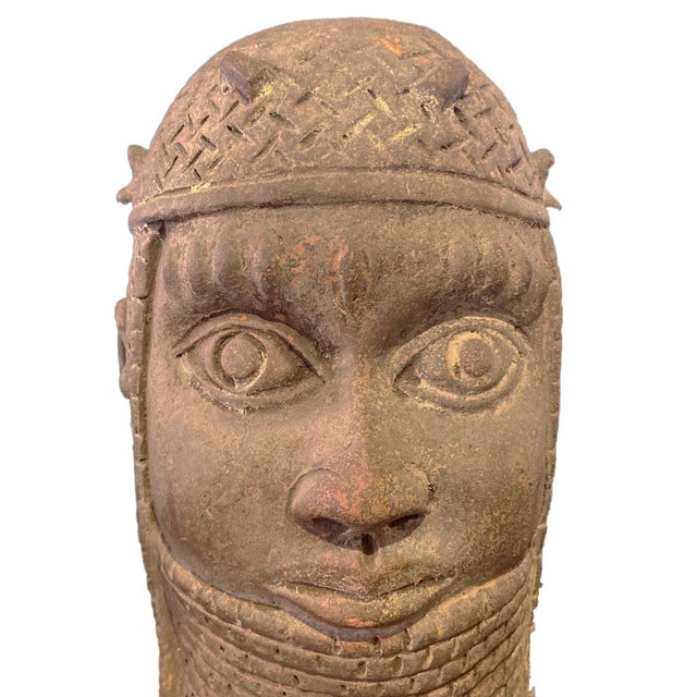 Vintage Large Ife Clay / Terracotta King Oba Head Edo People Nigeria African 13" H For Sale In New York - Image 6 of 11