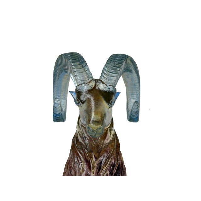 Crystal Glass Ram Standing on Rock Mix Color Art Figure For Sale - Image 9 of 11