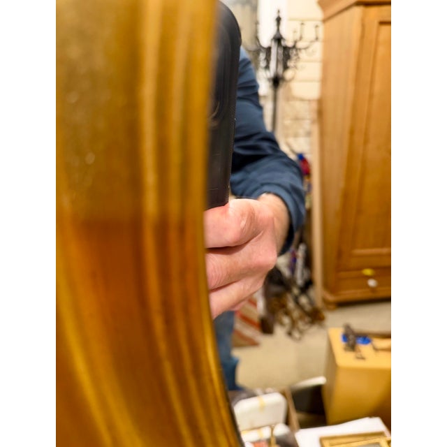 Gold Vintage Oval Italian Giltwood Mirror With Brass Loop Finial For Sale - Image 8 of 11