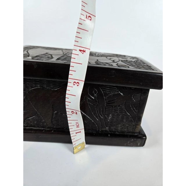 Chocolate Vintage Hand-Carved Dark Wood Elephant Trinket Jewelry Box Hinged Safari Decor For Sale - Image 8 of 18