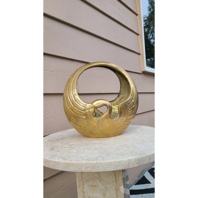 1960s 1960's Solid Brass Jardiniere Crane Motif Basket by Rosenthal Netter For Sale - Image 5 of 10