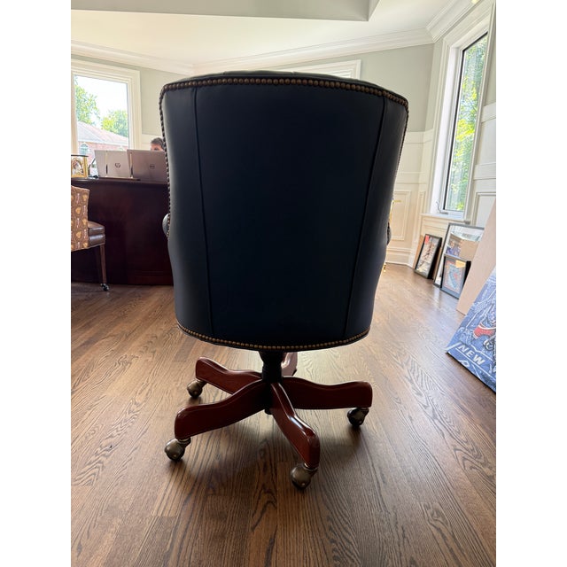 Hancock & Moore 2008 Hancock & Moore Fremont Cobalt Leather Tufted Swivel-Tilt Desk Chair For Sale - Image 4 of 5