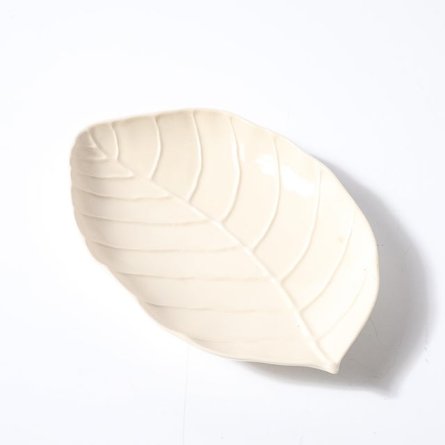 Ceramic Mid-Century Modernist Catalpa Leaf Ceramic Serving Tray Signed Tiffany and Co. For Sale - Image 7 of 14