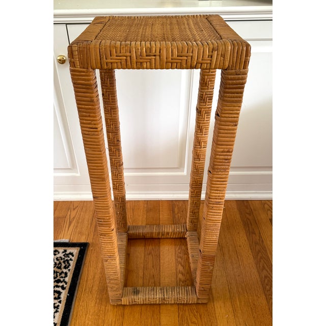 Tan Vintage Rattan Plant Stand or Drinks Table For Sale - Image 8 of 9