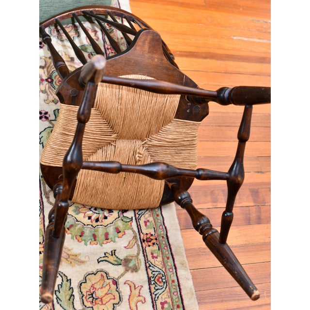 Brown 1940s Fruitwood Brace Back Windsor Rush Seat Side Chair For Sale - Image 8 of 8