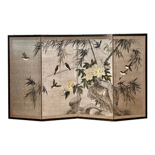 Vintage Late 20th-Century Chinoiserie 4-Panel Folding Tabletop Screen - Bird and Bamboo Motif For Sale