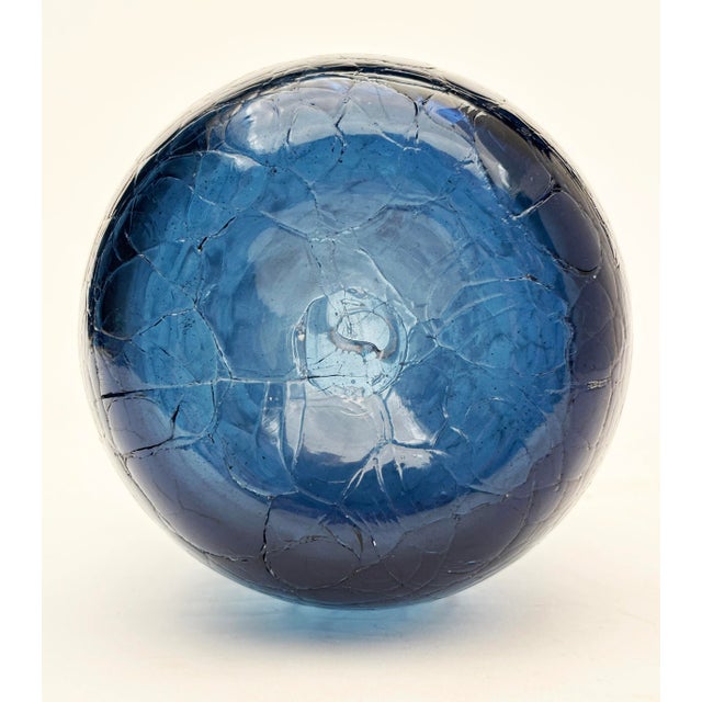 Cobalt Blue Crackle Hand-Blown Glass Vase by Blenko Glass Co. For Sale - Image 10 of 16