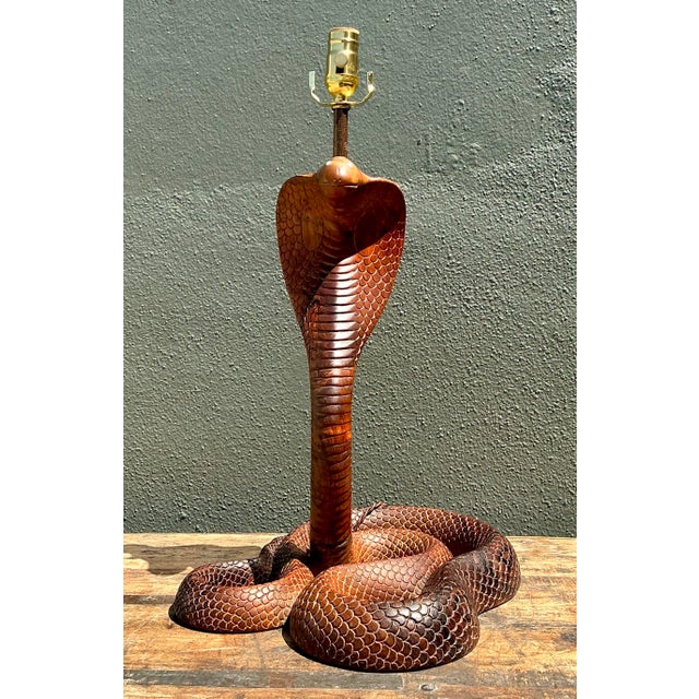Vintage Hand Carved Wood Cobra Lamp For Sale - Image 11 of 12