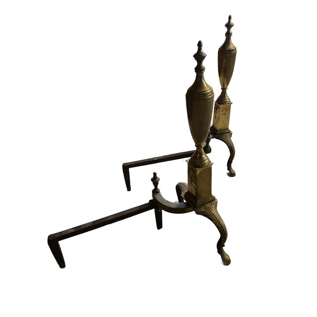 Early 20th Century Pair of VIntage Brass Andirons in Regency Revival Style For Sale - Image 5 of 11