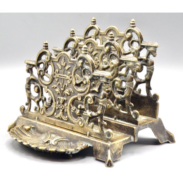 Metal Art Nouveau Brass Letter Rack For Sale - Image 7 of 9