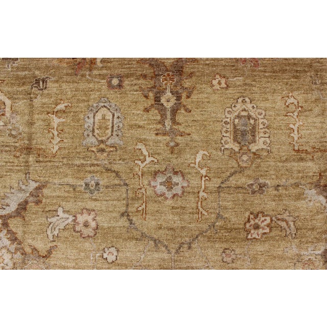 Cream Large Angora Oushak Turkish Rug in Warm Colors of Taupe Soft Gold Brown Cream For Sale - Image 8 of 12