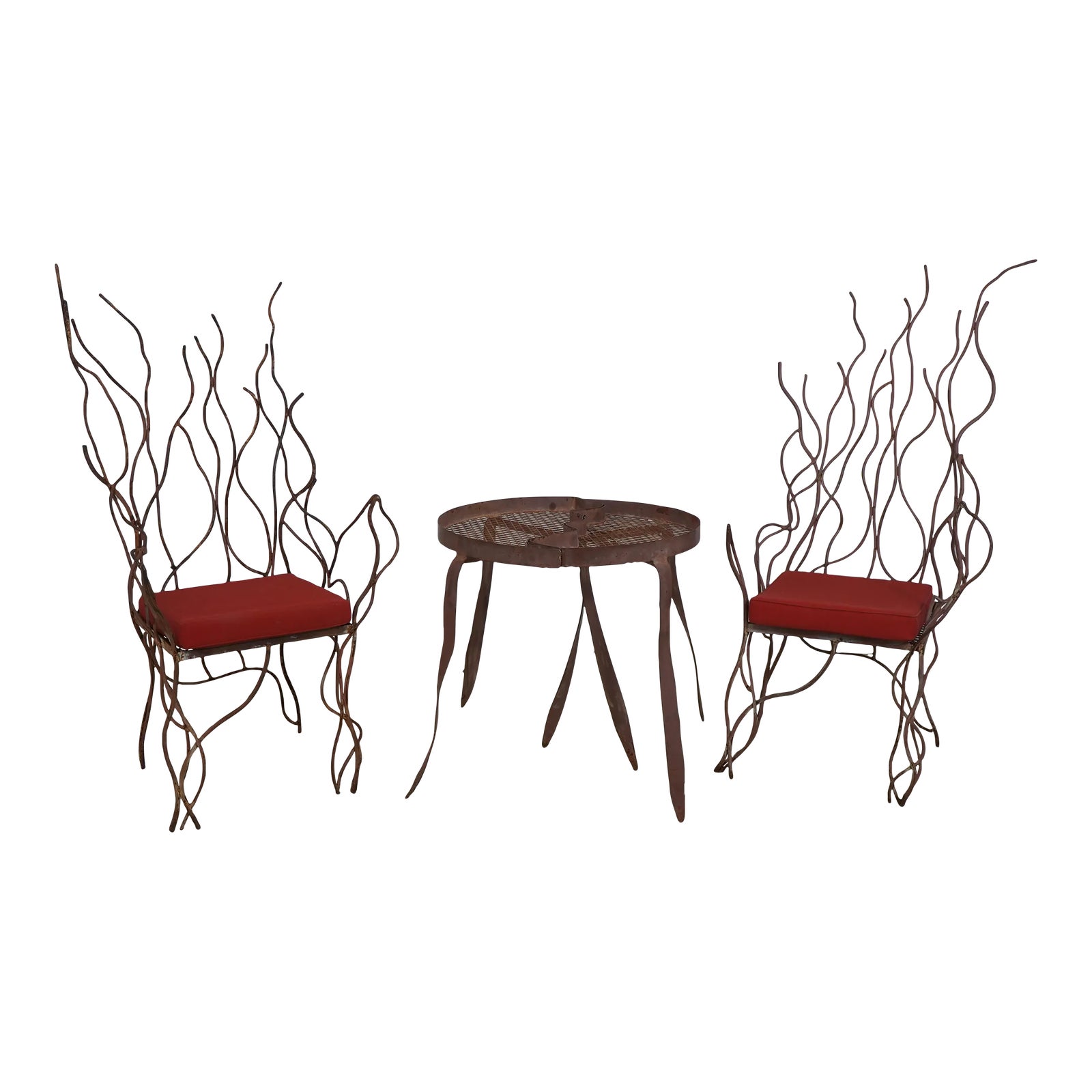 Modern Artistic Sculpture Iron Table & Chair Set | Chairish