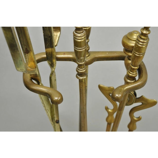 Antique English Federal Brass Urn Finial Fireplace Tool Set With Stand For Sale - Image 10 of 12
