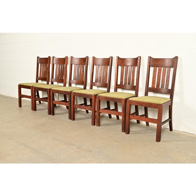 A gorgeous set of six antique Mission or Arts & Crafts dining chairs In the manner of Stickley Brothers USA, Circa 1910...