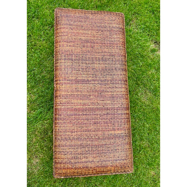 Wood Wooden Bench, With a Cushioned, Rattan-Woven Seat, Curved Legs, Late 20th Century, Bohemian/Coastal Styles For Sale - Image 7 of 11