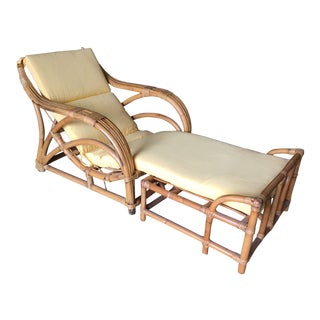 Restored Vintage Three-Strand "1940s Transition" Rattan Lounge W/ Ottoman For Sale
