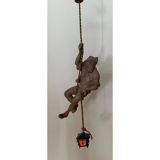 Tyrolean Mountaineer Pendant Lamp in Hand-Carved Softwood, 1980s For Sale - Image 3 of 18