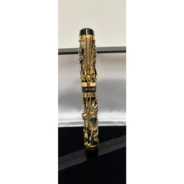 Dragon Motif Fountain Pen, Gold Overlay on Black, Acura, Mint in Box Circa 1990 For Sale - Image 10 of 18