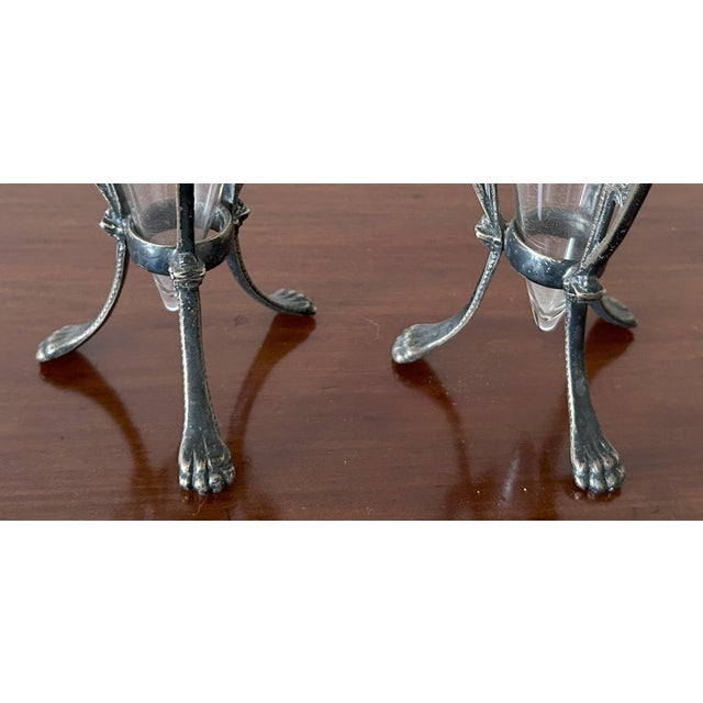 Pair of Art Nouveau / Jugendstil Silver-Plated and Glass Vases, Central Europe, Circa 1900, Set of 2 For Sale - Image 5 of 9