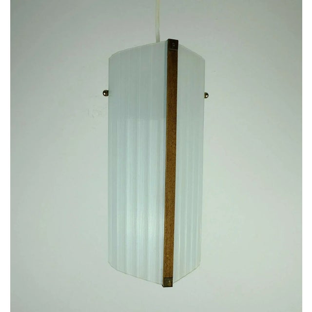 White Mid-Century Modern Danish Modern Teak Opal Glass Brass Hanging Lamp For Sale - Image 8 of 11