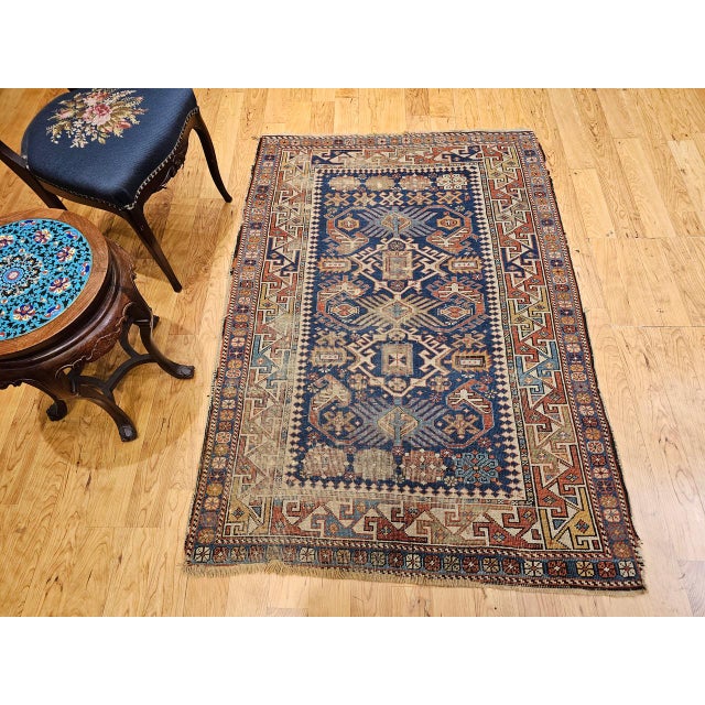 Antique Caucasian Shirvan Area Rug, Handwoven Wool, Allover Geometric Pattern, 1890s, 4' x 6' For Sale - Image 4 of 18