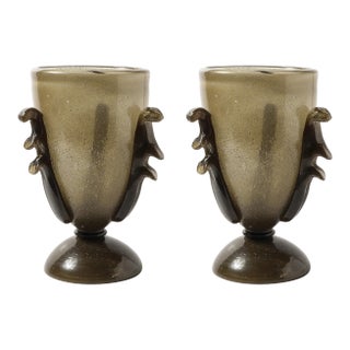 Pair of Mid-Century Sculptural Hand-Blown Smoke Murano Bullicante Glass Uplights For Sale