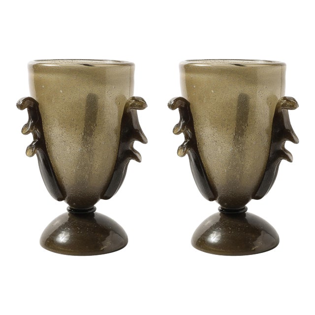 Pair of Mid-Century Sculptural Hand-Blown Smoke Murano Bullicante Glass Uplights For Sale