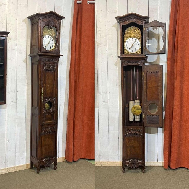 Antique Louis XV Oak Clock, 1800s For Sale - Image 3 of 15
