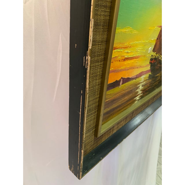 Vintage Tom Wong Original Oil on Canvas, Ship at Sea For Sale - Image 10 of 12
