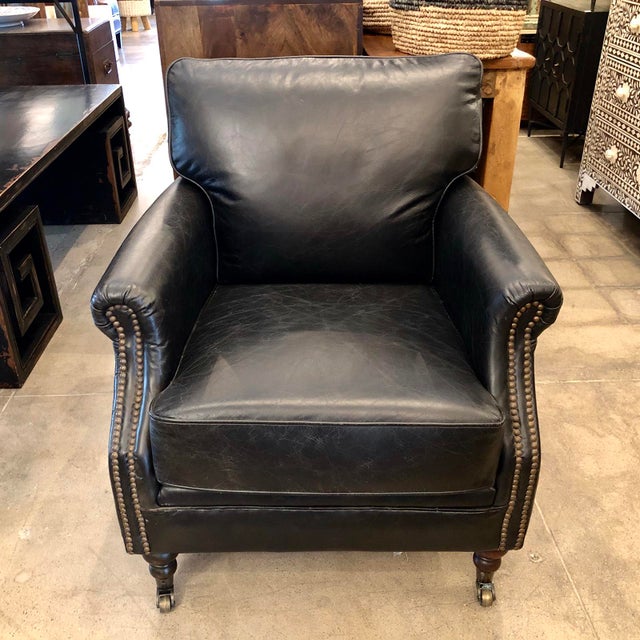 Aged Black Leather Club Chair Chairish