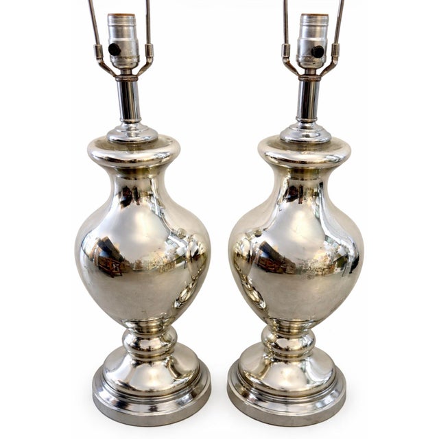 Art Deco Mid 20th Century Hollywood Regency Mercury Glass Table Lamps - a Pair For Sale - Image 3 of 6