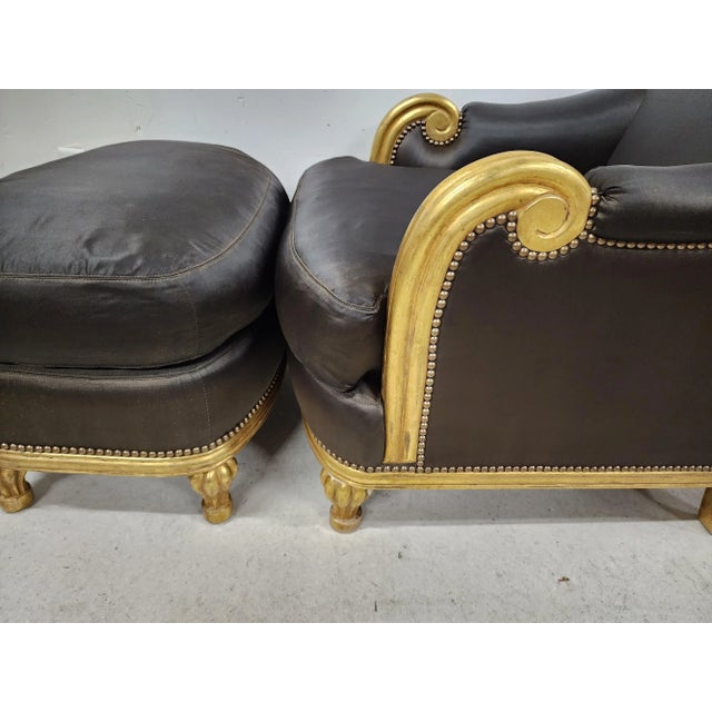 Late 20th Century Club Chair & Ottoman Gilt Finish For Sale - Image 11 of 13