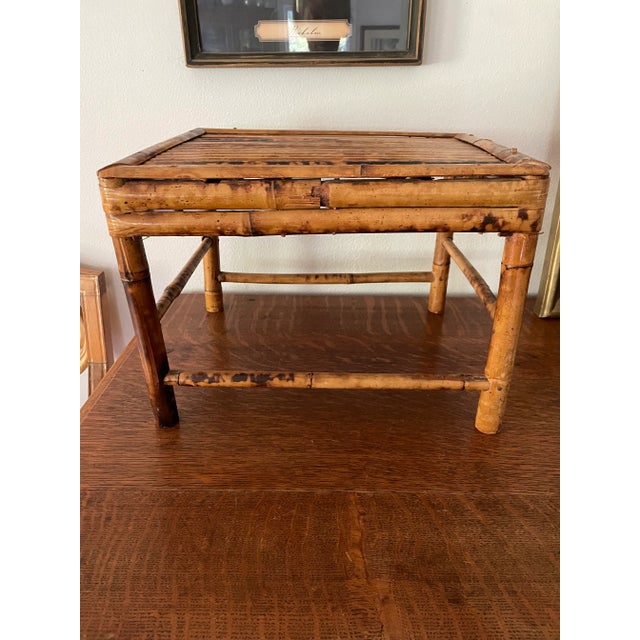 Wood Vintage 1970’s Large Scorched Bamboo Plant Stand or Riser For Sale - Image 7 of 7