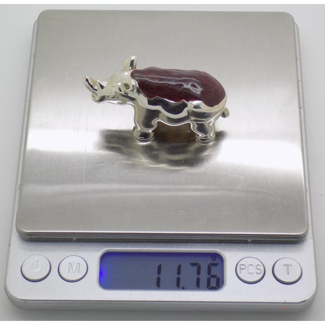 Vintage Italian Handmade Genuine Sterling Silver Enameled Rhino Figurine Ottaviani 925 Animal Miniature Cabinet Curiosity Rare Collector For Sale - Image 10 of 11