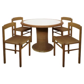 Italian Bamboo & Midollino Table and Chairs, 1970s, Set of 5 For Sale