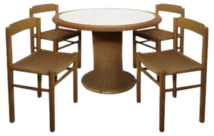 Italian Bamboo & Midollino Table and Chairs, 1970s, Set of 5