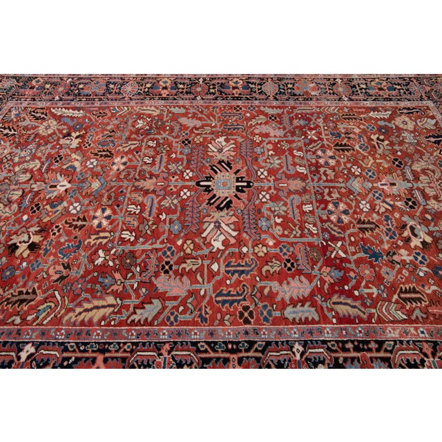 Textile Antique Red Heriz Persian Handmade Wool Rug For Sale - Image 7 of 11