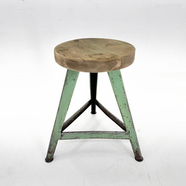 Industrial Vintage Industrial Steel & Wood Tripod Stool, 1950s For Sale - Image 3 of 11