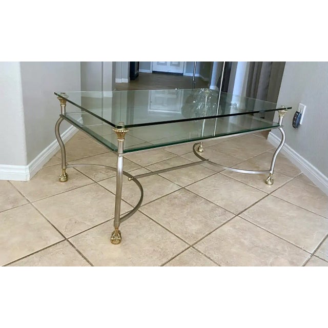 1960s Jansen Style Brass Steel Claw Feet Coffee Table For Sale - Image 12 of 13