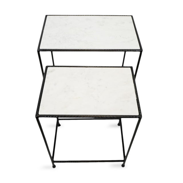 White Marble & Iron Nesting Tables Chairish