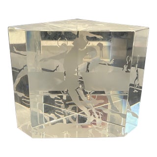 Steuben Crystal Tennis Players Sports Paperweight Signed For Sale