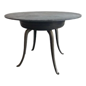 1920s Custom Industrial Round Slate Maple and Cast Iron Table