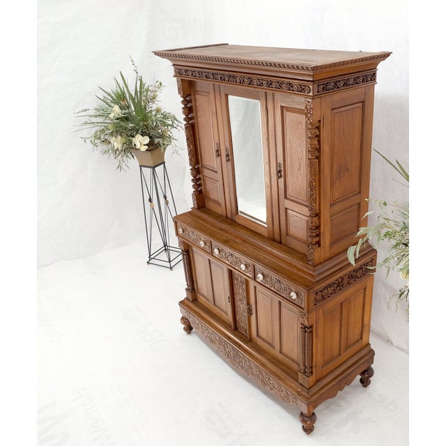 1970s Solid Carved Teak Antique Two Part Cupboard Cabinet with Unique Feature For Sale - Image 5 of 11