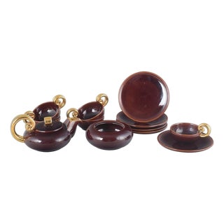 Vintage French Tea Service by Marcel Giraud for Vallauris, 1960s, Set of 12 For Sale