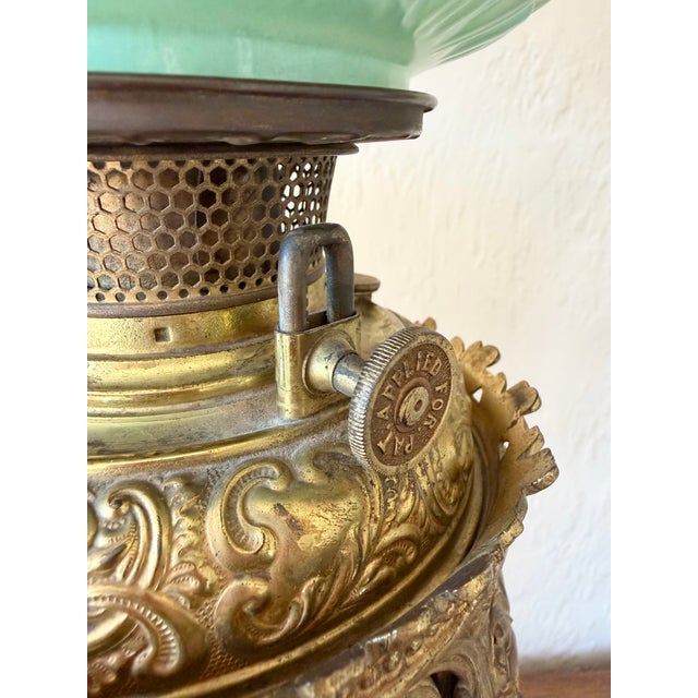 Gold Antique Bradley & Hubbard Banquet Brass & Onyx Parlor Lamp, Electrified W/ Painted Globe For Sale - Image 8 of 18