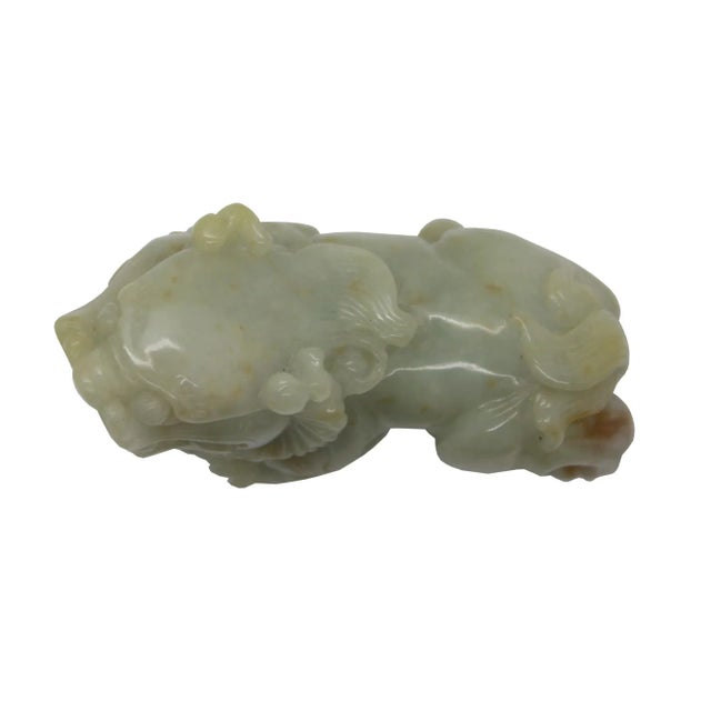 1980s Hand Carved Natural Green Jade Feng Shui Lucky Pixiu Figure Pendant For Sale - Image 5 of 7