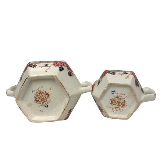 Antique Woods Ware Wincanton Hand Painted Porcelain Creamer and Sugar Bowl For Sale - Image 12 of 12