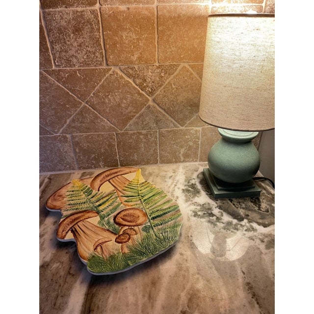 1970s Italian Majolica Fern and Mushroom Trivet or Wall Decor For Sale - Image 11 of 12