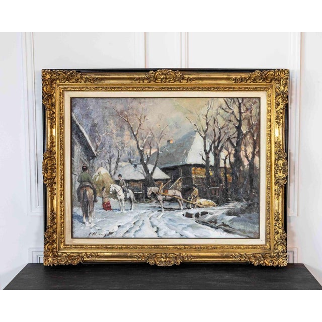 Giuseppe Chiacigh, “Russian Landscape with Figures and Horses,” oil on canvas, signed, mid-20th century Artist: Giuseppe...